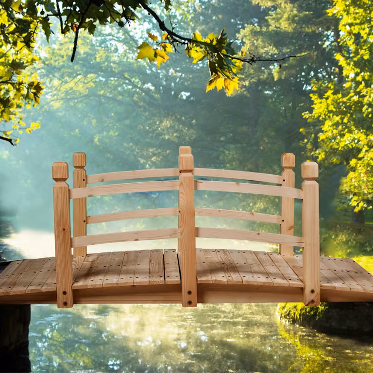 Ponte decorativo per giardino in legno Costway con ringhiera, colore marrone, L: 150 cm, P: 67 cm, H: 55 cm