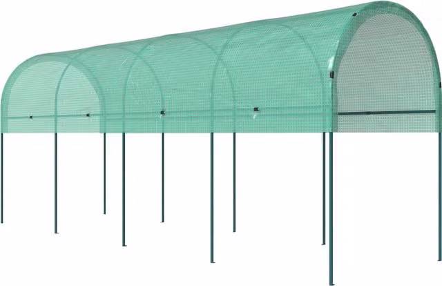 Serra Outsunny resistente all'inverno con tetto ad arco e telo in PVC, Verde, L 400 x P 120 x H 170 cm