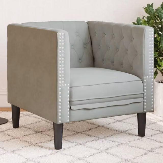 Poltrona Chesterfield vidaXL in Velluto Grigio con Struttura in Legno Solido