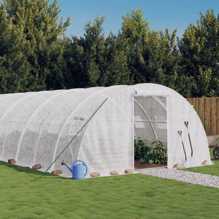 Serra vidaXL con telaio in acciaio galvanizzato bianco, superficie di 72 m², L/P/H: 18 x 4 x 2 m