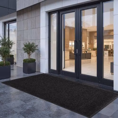Zerbino per ingresso VEVOR a righe, antiscivolo e lavabile, Grigio e Nero, L: 243,8 cm, P: 121,9 cm, H: 0,7 cm