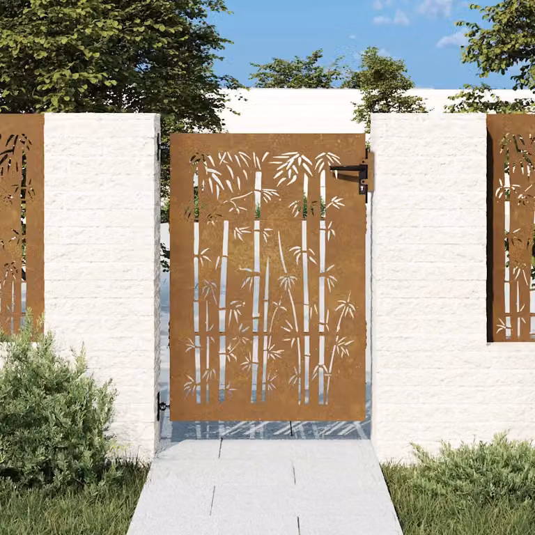 Cancello singolo da giardino vidaXL in acciaio Corten e legno color bronzo, H: 150 cm, L: 85 cm