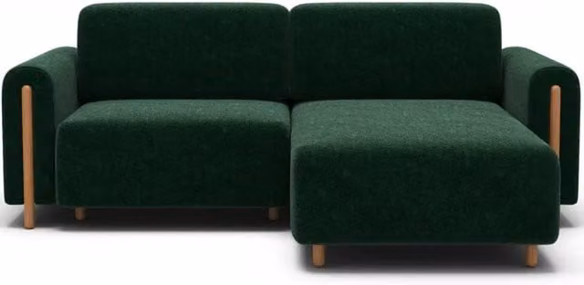 Divano ad angolo convertibile ARVESSA MEUBLORAMA verde smeraldo in tessuto bouclé con funzione letto e angolo destro L/P/H: 244 x 154 x 95 cm