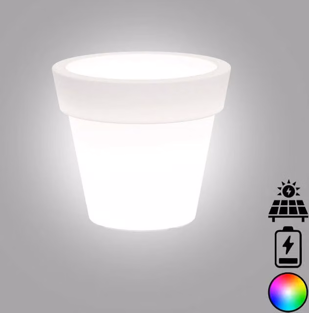 Vaso luminoso moderno di design in polimero con LED multicolor e ricarica solare per interno ed esterno Ø50 H44 cm