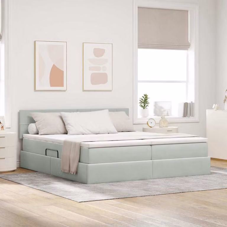 Letto con contenitore e materasso ibrido vidaXL Grigio e Bianco L/P/H: 203 x 140 x 100 cm