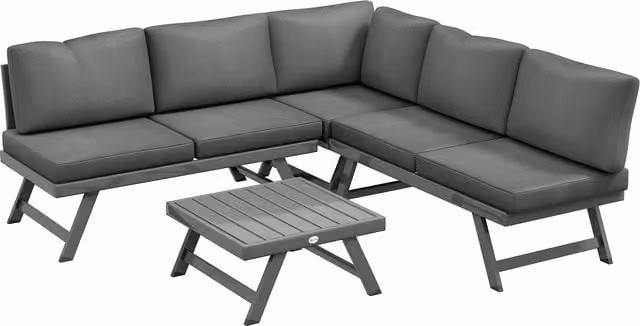 Set da giardino Outsunny a L composto da 4 pezzi con divani, poltrona d'angolo e tavolino, colore grigio
