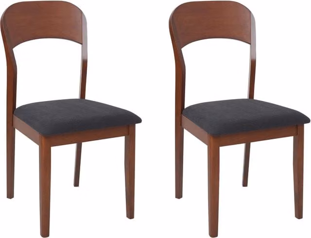 Set di 2 sedie da pranzo imbottite BELIANI in stile classico, colore marrone scuro e nero, struttura in legno di gomma laccato. L/P/H: 48 x 53 x 90 cm