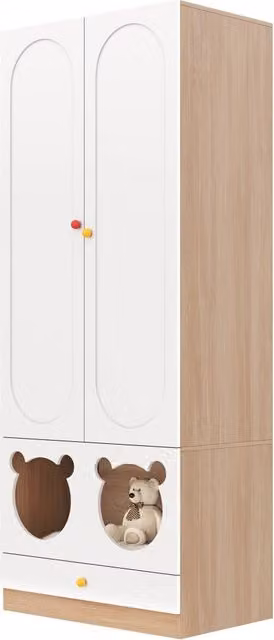 Armadio per cameretta Chicfurn con 2 ante, barra appendiabiti e cassetti interni, in MDF bianco e beige, L: 80 cm, P: 50 cm, H: 200 cm