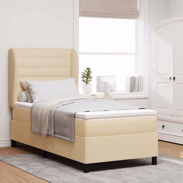 Letto a molle con materasso vidaXL in tessuto beige L 90 x P 190 cm