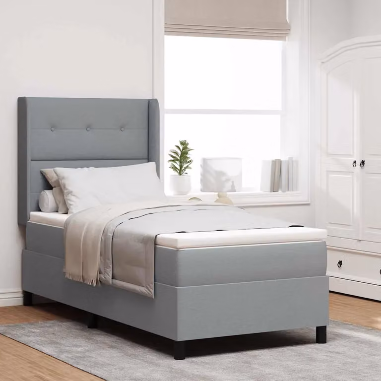 Letto a molle con illuminazione LED vidaXL in tessuto grigio, L/P: 90 x 200 cm