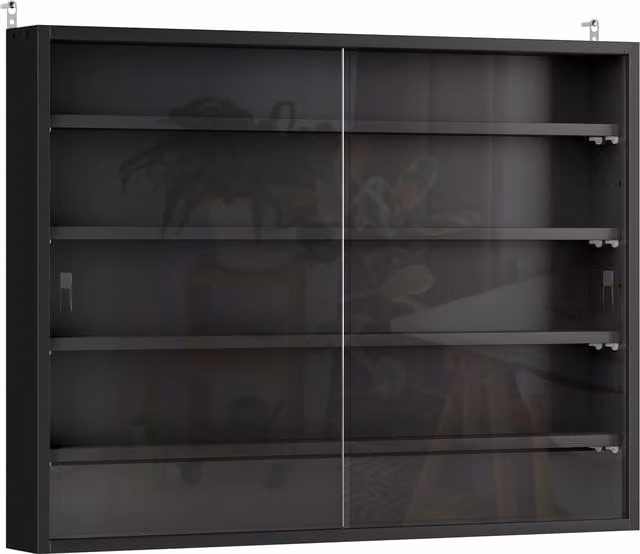Vetrina a muro HOMCOM con 5 ripiani regolabili in vetro e MDF, Nero, L: 80 cm, P: 9.5 cm, H: 60 cm