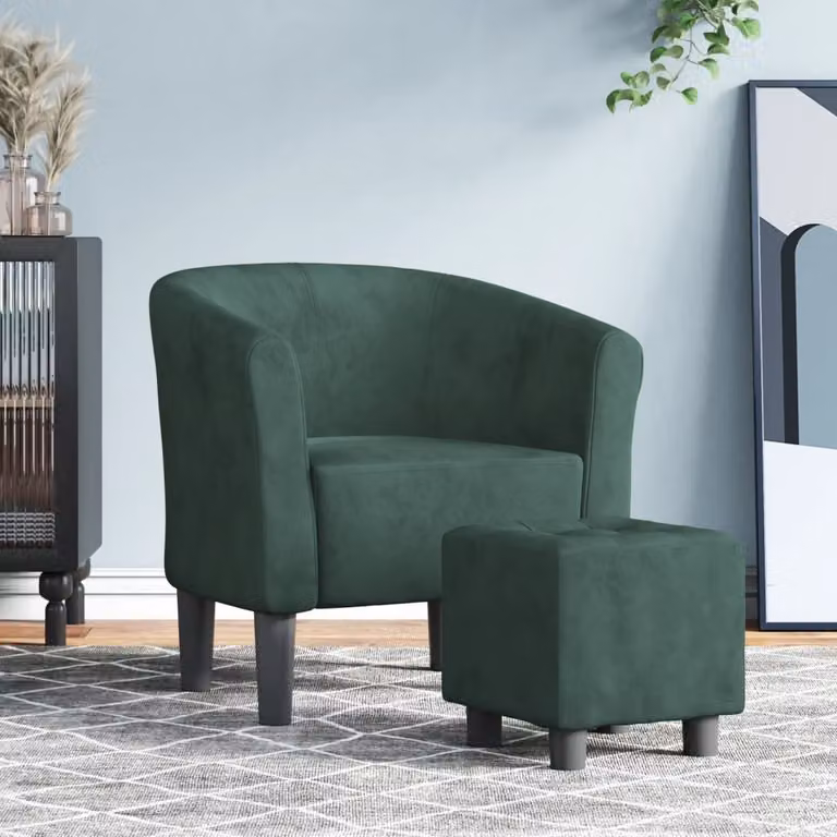 vidaXL Poltrona Cabriolet con Poggiapiedi in Velluto Verde
