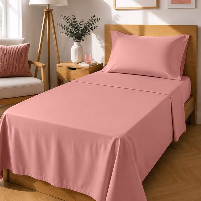 Completo letto singolo KASANOVA corallo in cotone e poliestere, composto da lenzuolo piano, lenzuolo con angoli e federa, dimensioni 90x200 cm