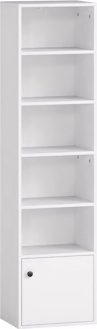 Libreria Verticale HOMCOM a 6 Livelli con Armadietto e Ripiani Regolabili, Bianco, L 40 cm x P 30 cm x H 156 cm