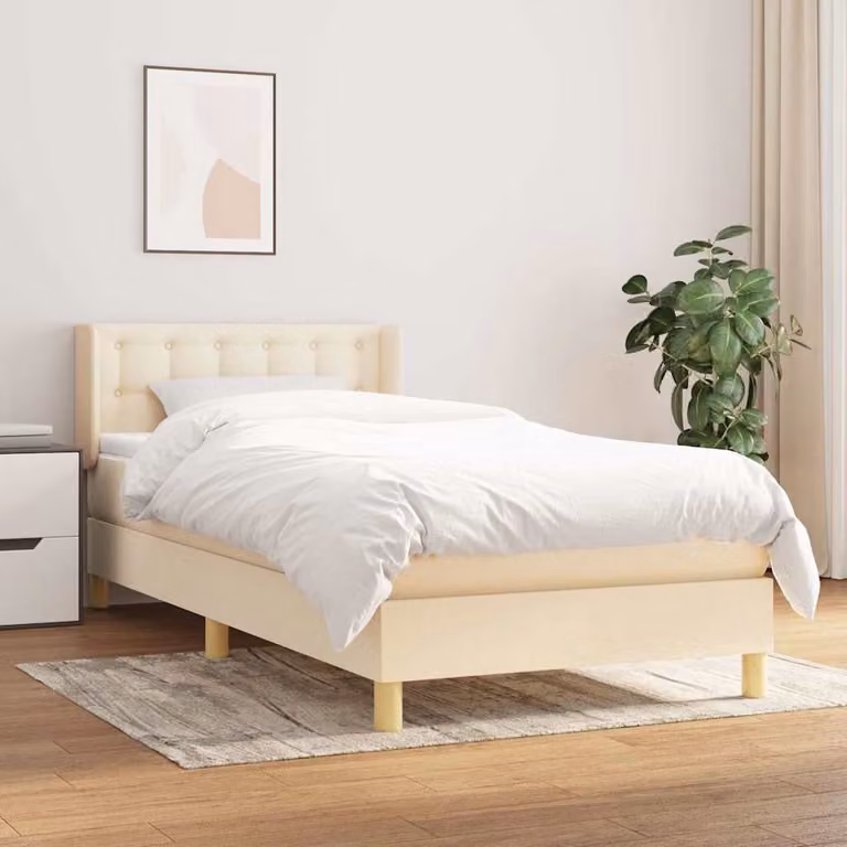 vidaXL Giroletto a Molle con Materasso Ibrido in Tessuto Beige e Bianco L/P/H: 200 x 80 x 83 cm