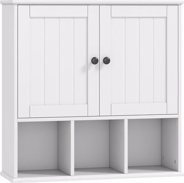 Armadio da parete per bagno HOMCOM bianco con 2 ante e ripiani regolabili