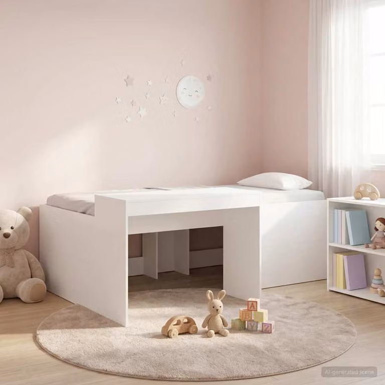 Letto alto singolo per bambini con scrivania vidaXL, Bianco e Rovere, L: 193,0 cm, P: 120,0 cm, H: 133,5 cm