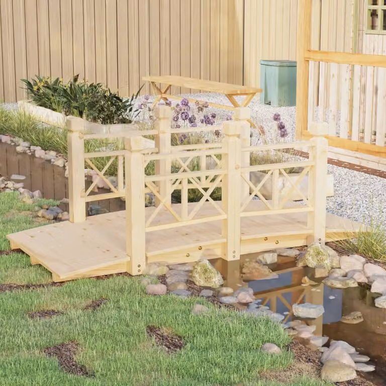 vidaXL Ponte per Giardino con Ringhiere in Legno Massello di Abete Rosso, Colore Marrone e Beige, L 150 x P 67 x H 56 cm