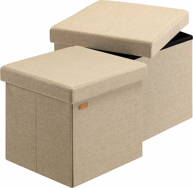 Set di 2 sgabelli pieghevoli Casaria beige in tessuto e legno L/P/H: 38 x 38 x 38 cm