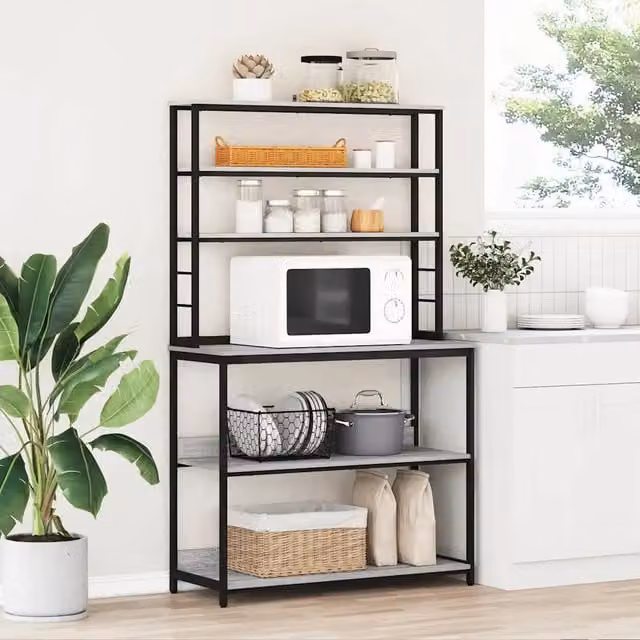 Scaffale da cucina stile industrial vidaXL in legno e metallo, Grigio e Nero, L 100 x P 40 x H 168 cm