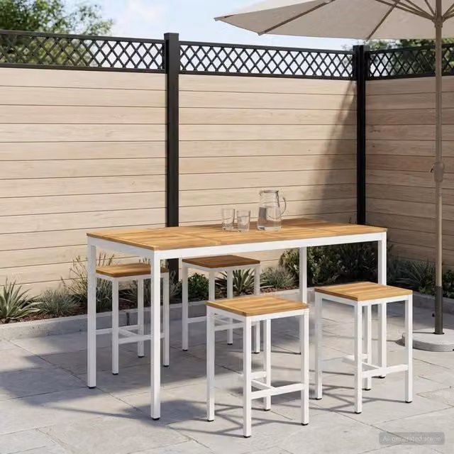 Tavolo Bar da Giardino vidaXL NAARDEN in Legno di Acacia Bianco L: 180 cm, P: 88,5 cm, H: 105 cm