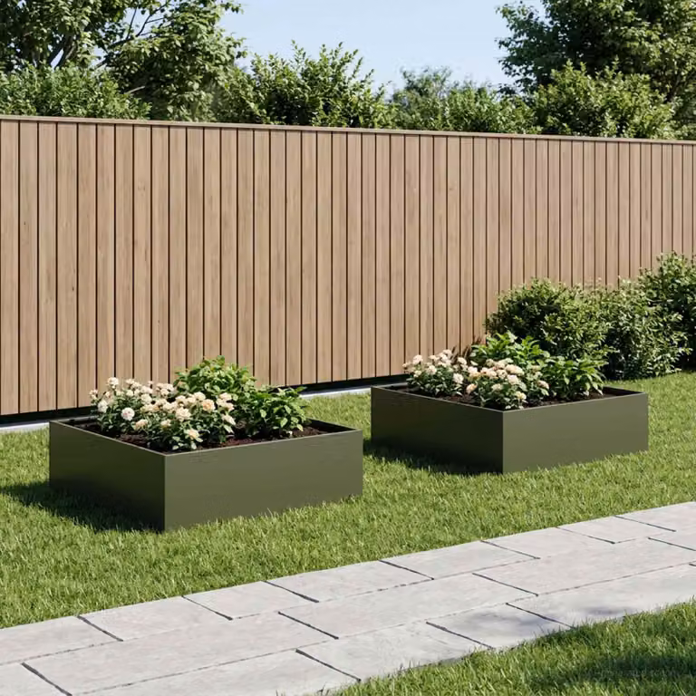 Set di 2 vasi da giardino vidaXL in metallo verde, L: 100 cm, P: 100 cm, H: 30 cm
