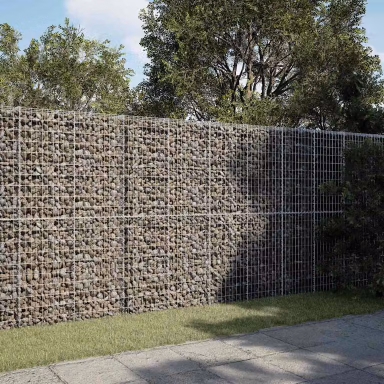 vidaXL Cesto Gabbione con Copertura in Ferro Zincato Argento L/P/H: 350 x 100 x 200 cm