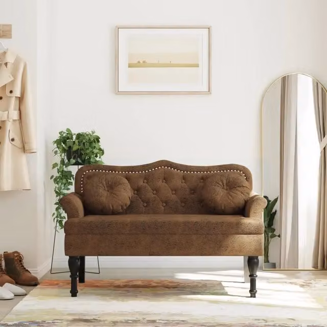 Panca con cuscini vidaXL in similpelle scamosciata marrone L: 120,5 cm, P: 65 cm, H: 75 cm