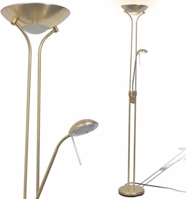 Lampada da terra moderna a LED HELLOSHOP26 con luce dimmabile e funzione lettura in metallo color oro ottone H: 180 cm