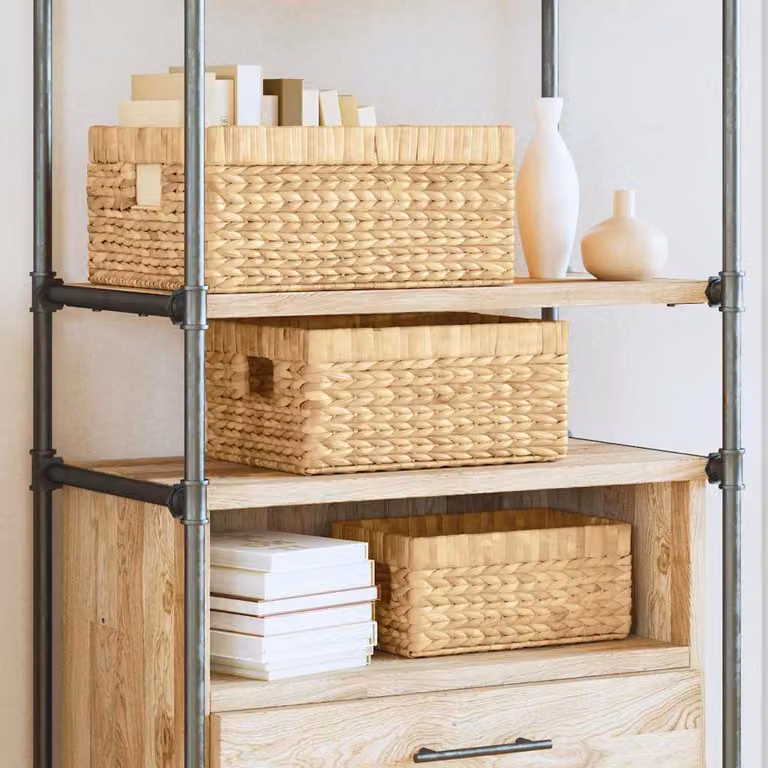 Set di 3 cesti per stoccaggio vidaXL in seagrass intrecciato, colore beige e marrone, con maniglie, L 40 cm x P 30 cm x H 18 cm