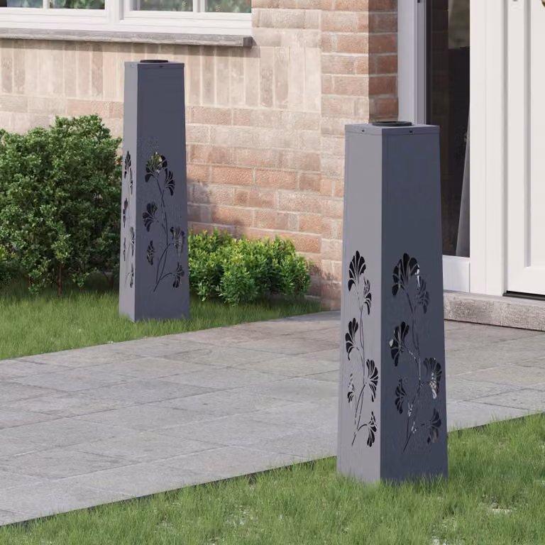 Set di 2 faretti LED solari vidaXL per sentieri e giardino, colore grigio, luce bianco caldo, H x L x P: 80 x 18 x 18 cm