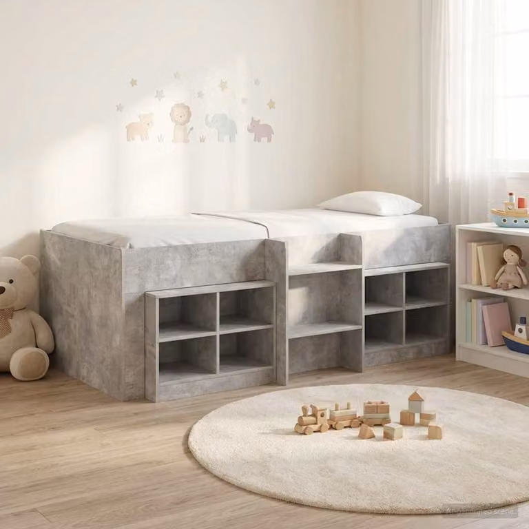 Set Letto a Soppalco con Mobile 3 Pezzi vidaXL Grigio Cemento, L/P/H: 203 x 90 x 111 cm