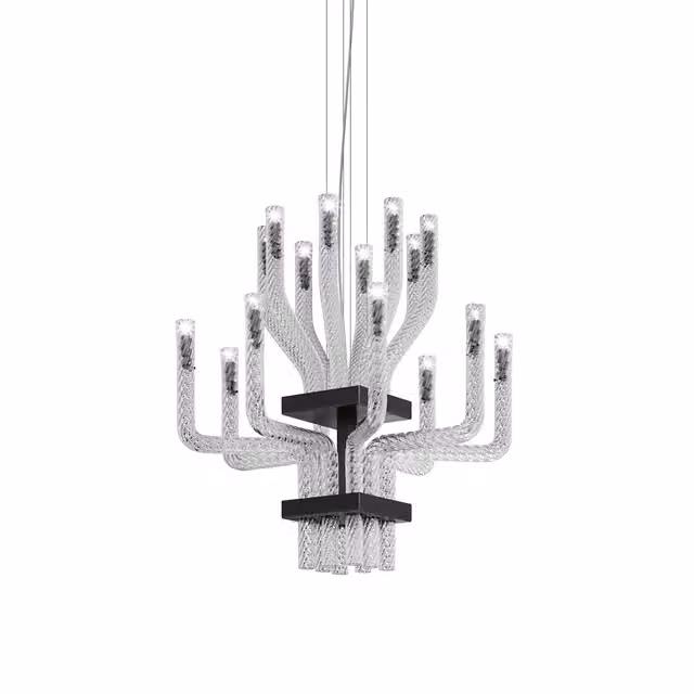 Lampadario a sospensione Vistosi Stardust in vetro trasparente e metallo nero con tecnologia LED dimmabile