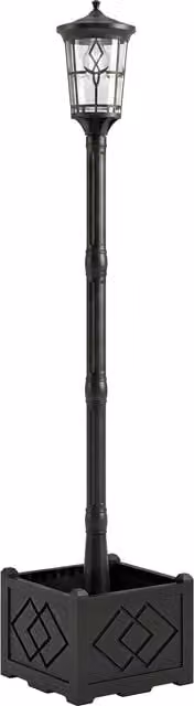 Outsunny Lampione Solare da Giardino con Vaso, Nero, L/P/H: 41.5 x 41.5 x 202.5 cm