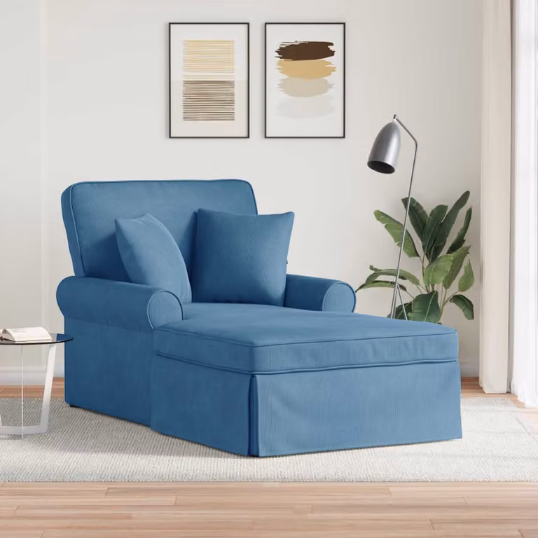 vidaXL Chaise Longe Moderna in Tessuto a Costine Blu con Gonna e Cuscini, Set da 3 Pezzi