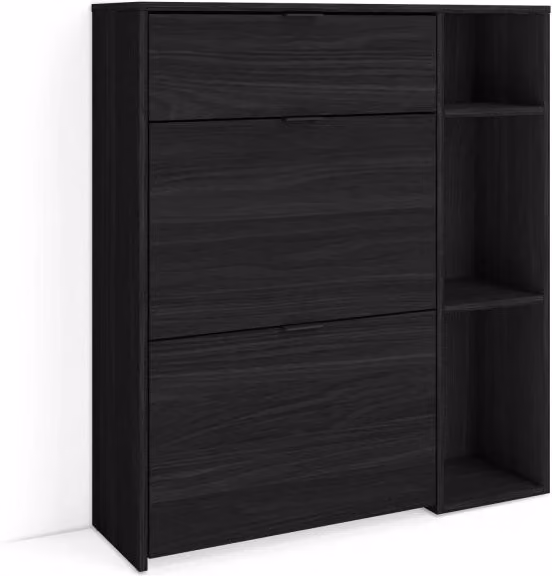 Scarpiera da ingresso Skraut Home, armadio moderno nero con ante a battente e ripiani interni, L: 90 cm, P: 27 cm, H: 102 cm