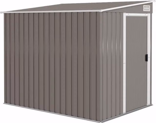 Casetta da Giardino Outsunny in Metallo con Base e Porta Scorrevole, Capanno Attrezzi con Tetto Inclinato, L: 200 cm x P: 150 cm, Grigio Chiaro