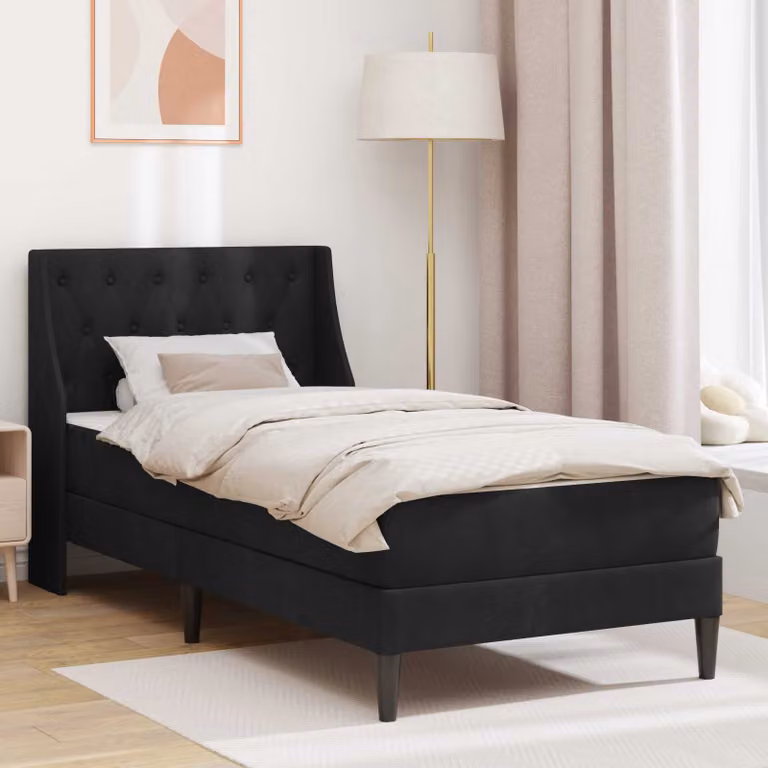 Letto imbottito con materasso vidaXL in velluto nero L/P/H: 90 x 200 x 94 cm