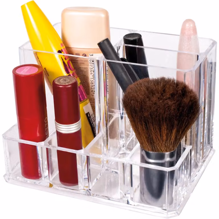 Portacosmetici trasparente Vestiamo Casa con 7 posti in plastica, H 9,5 cm x L 13,5 cm x P 10 cm