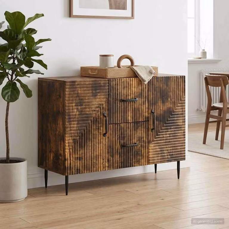 Credenza moderna vidaXL in legno ingegnerizzato color rovere fumo L: 89 cm, P: 34,5 cm, H: 60 cm