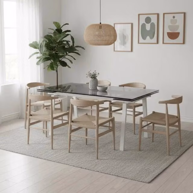 Tavolo da pranzo rettangolare allungabile Jackson Duzzle in vetro temperato trasparente con gambe bianche L/P: 140-200 x 80 cm, H: 76 cm