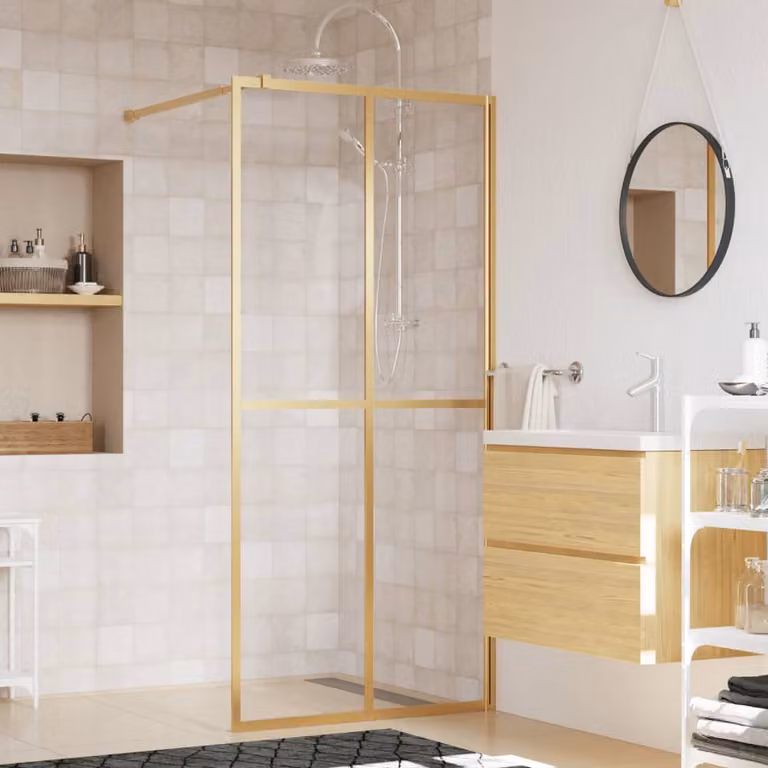 Parete per doccia walk-in vidaXL in vetro trasparente ESG con finitura oro L: 100 cm, H: 195 cm