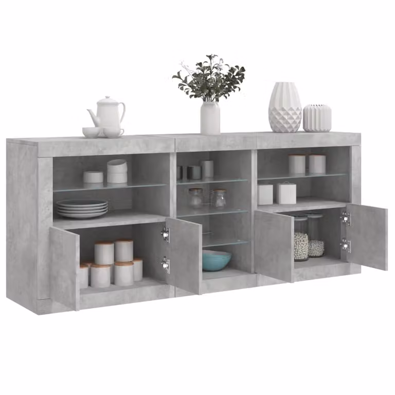 vidaXL Credenza Moderna con Luci LED Grigio, L 162 x P 37 x H 67 cm