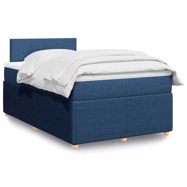 vidaXL Giroletto a Molle con Materasso Ibrido in Tessuto Blu e Bianco L/P/H: 120 x 200 cm