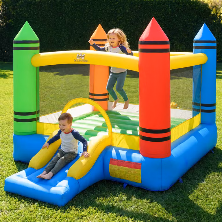 Costway Casa gonfiabile 2 in 1 per bambini con scivolo e trampolino, design a tema pastello multicolore per uso interno ed esterno
