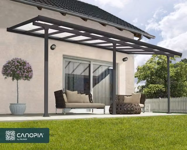 Pergola addossata in alluminio Palram Feria Grigio con copertura in policarbonato L: 5.5 m, P: 3 m
