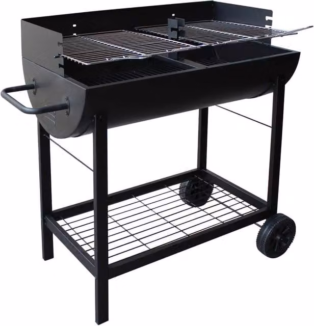 Barbecue a carbonella RAFE in acciaio nero con ruote L: 103,5 cm, P: 48 cm, H: 95 cm