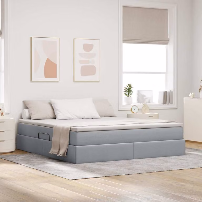 Letto con contenitore e materasso ibrido vidaXL Grigio chiaro L/P/H: 160 x 200 x 280 cm