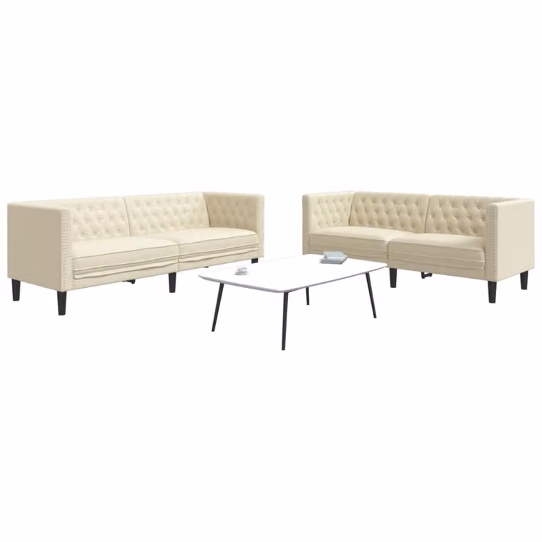 Set di 2 Divani Chesterfield vidaXL in Similpelle Beige con Struttura in Legno Solido