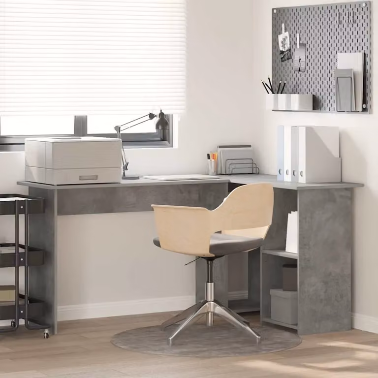 Scrivania angolare moderna vidaXL in legno ingegnerizzato grigio, L: 142 cm, P: 102 cm, H: 73 cm